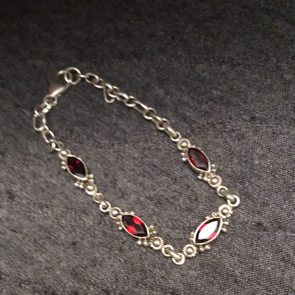 Custom Made Baroque Style Garnet Bracelet 925 Sterling Silver Custom Made Baroque Style Garnet Bracelet 925 Sterling Silver